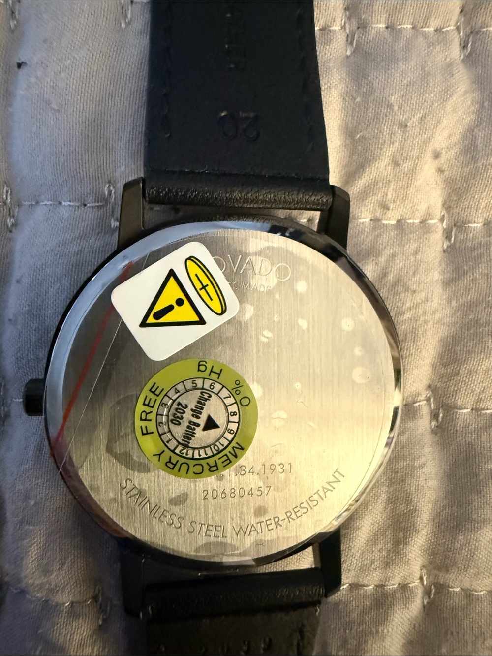 Movado Museum Black Stainless Steel Watch Back with Black Leather Strap - Picture 4 of 6